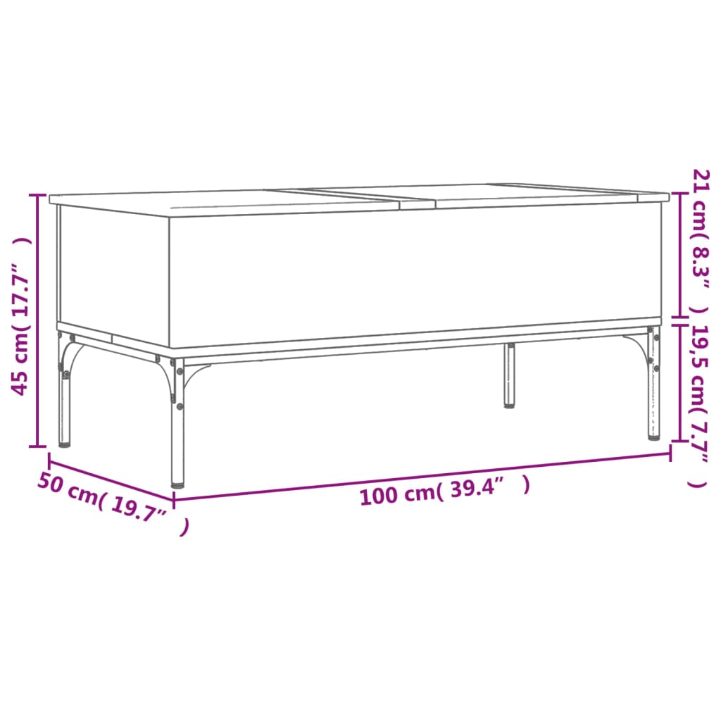 Table basse sonoma gris 100x50x45 cm bois d'ingénierie et métal