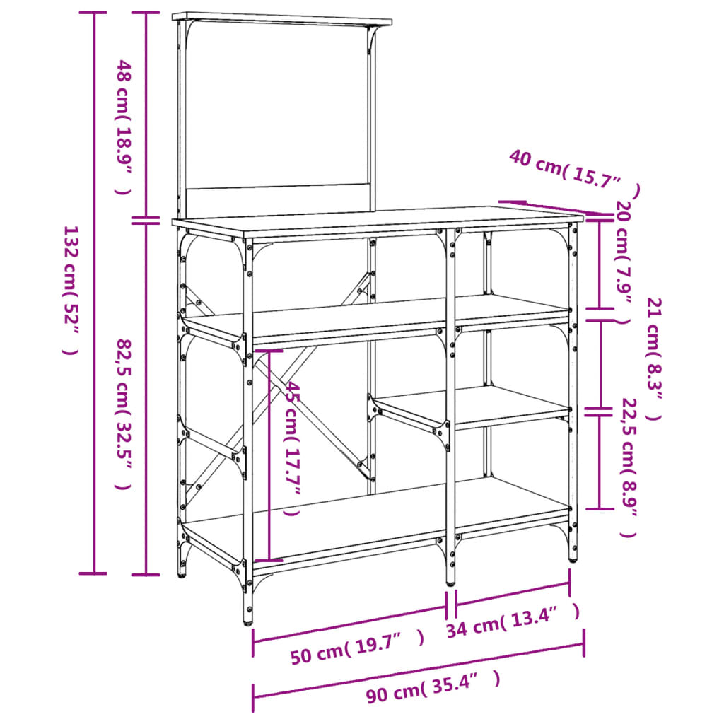 Support de boulanger chêne sonoma 90x40x132 cm