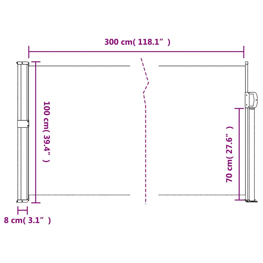 White retractable side awning 100x300 cm