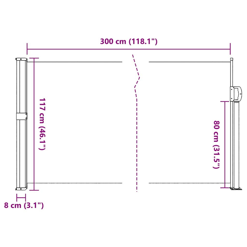 Brown retractable side awning 117x300 cm