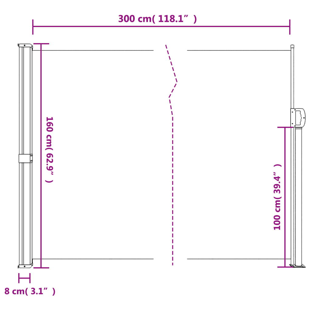 Red retractable side awning 160x300 cm