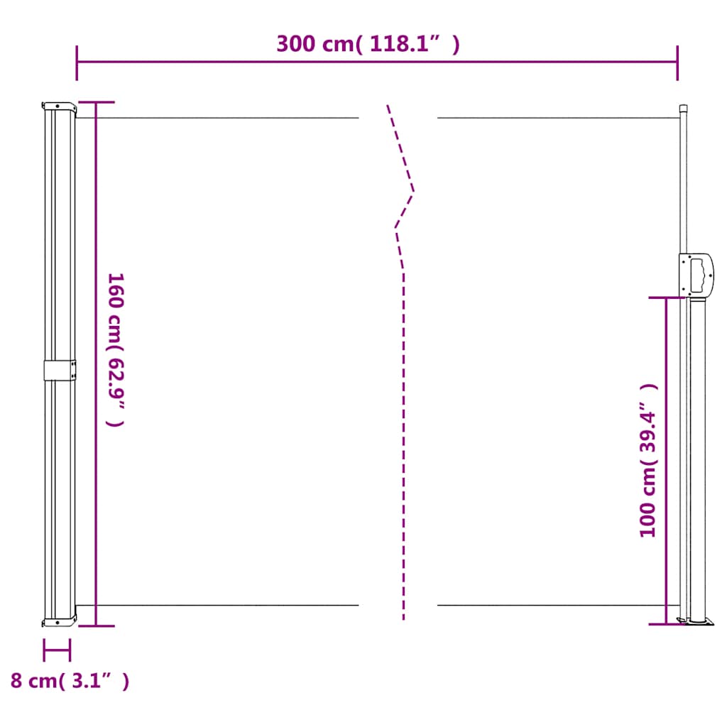 Auvent latéral rétractable blanc 160x300 cm