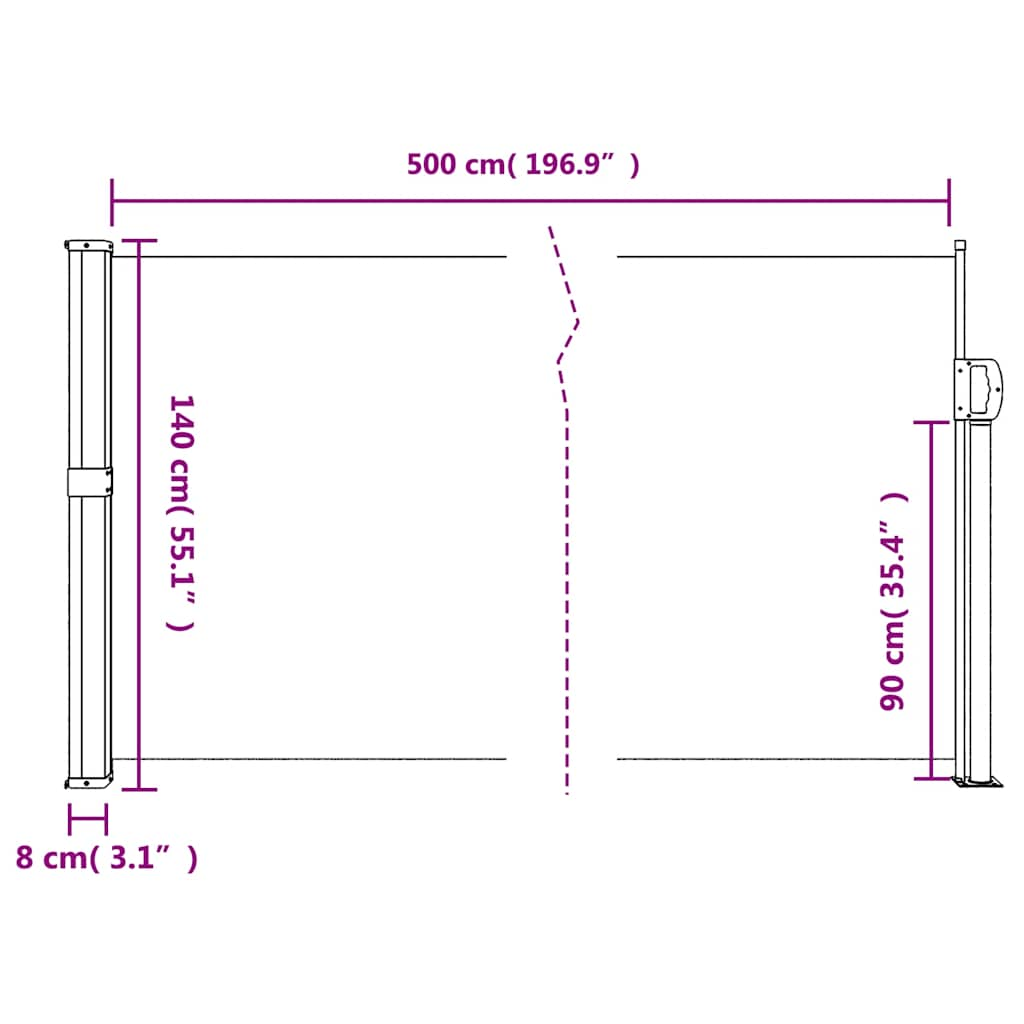 Auvent latéral rétractable blanc 140x500 cm