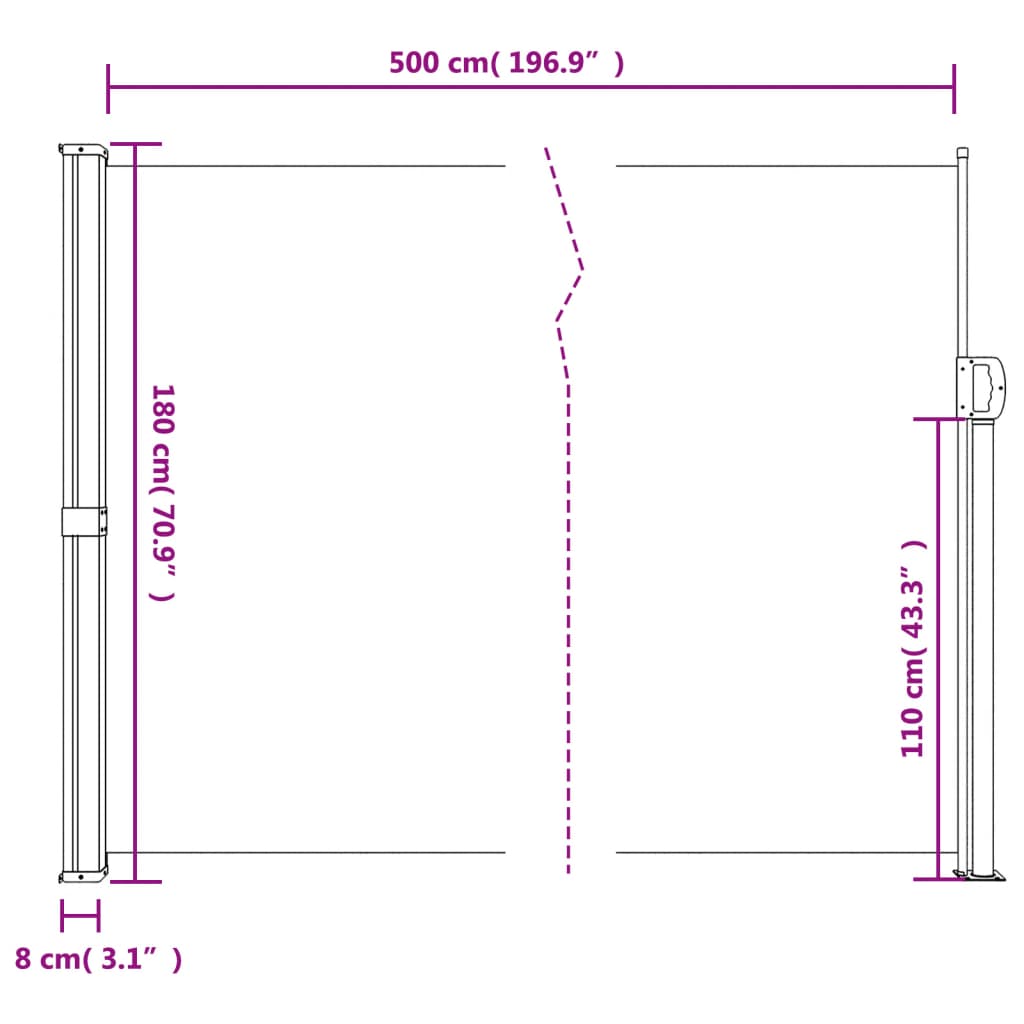 Auvent latéral rétractable taupe 180x500 cm