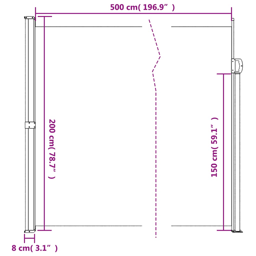 Retractable side awning cream 200x500 cm