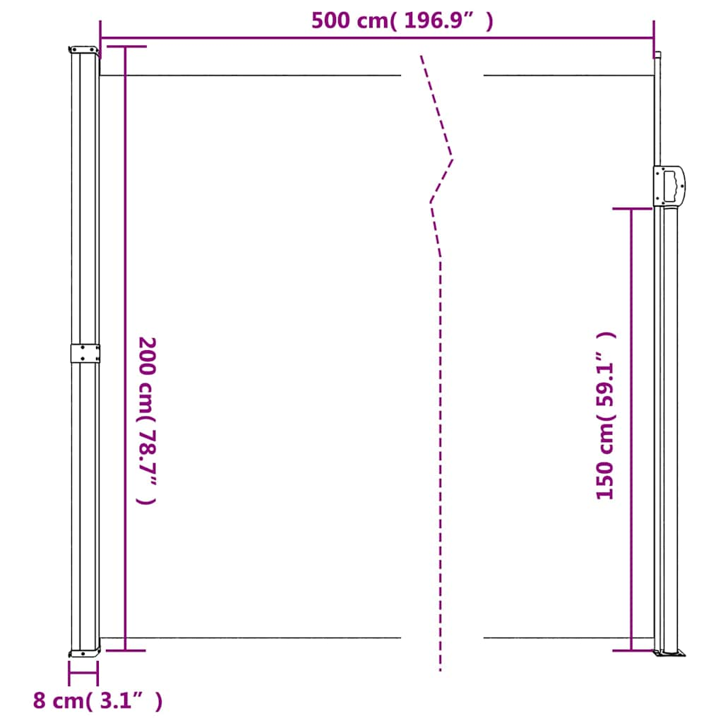 Auvent latéral rétractable marron 200x500 cm