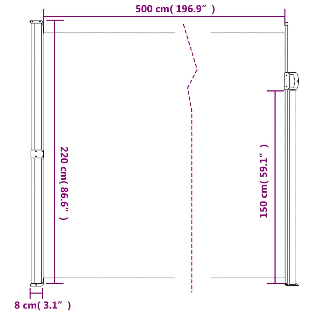 Auvent latéral rétractable crème 220x500 cm