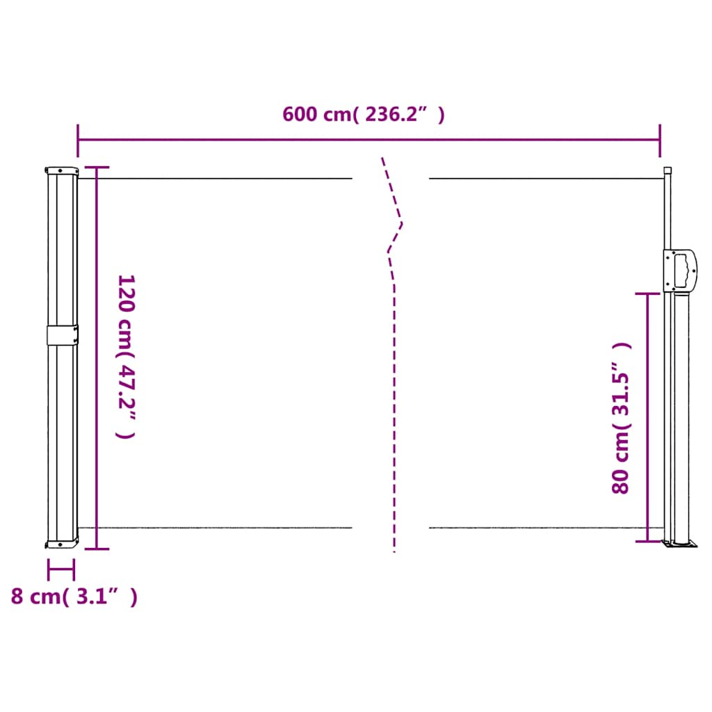 Auvent latéral rétractable marron 120x600 cm