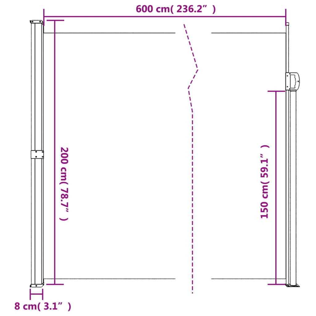 Auvent latéral rétractable bleu 200x600 cm