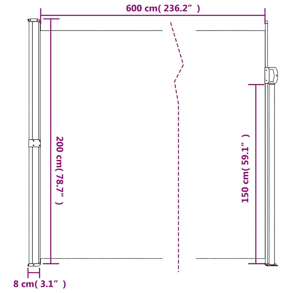 Auvent latéral rétractable marron 200x600 cm