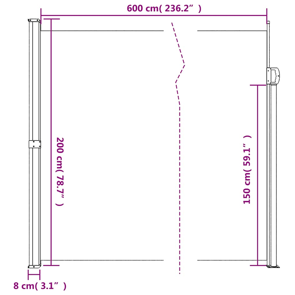 White retractable side awning 200x600 cm