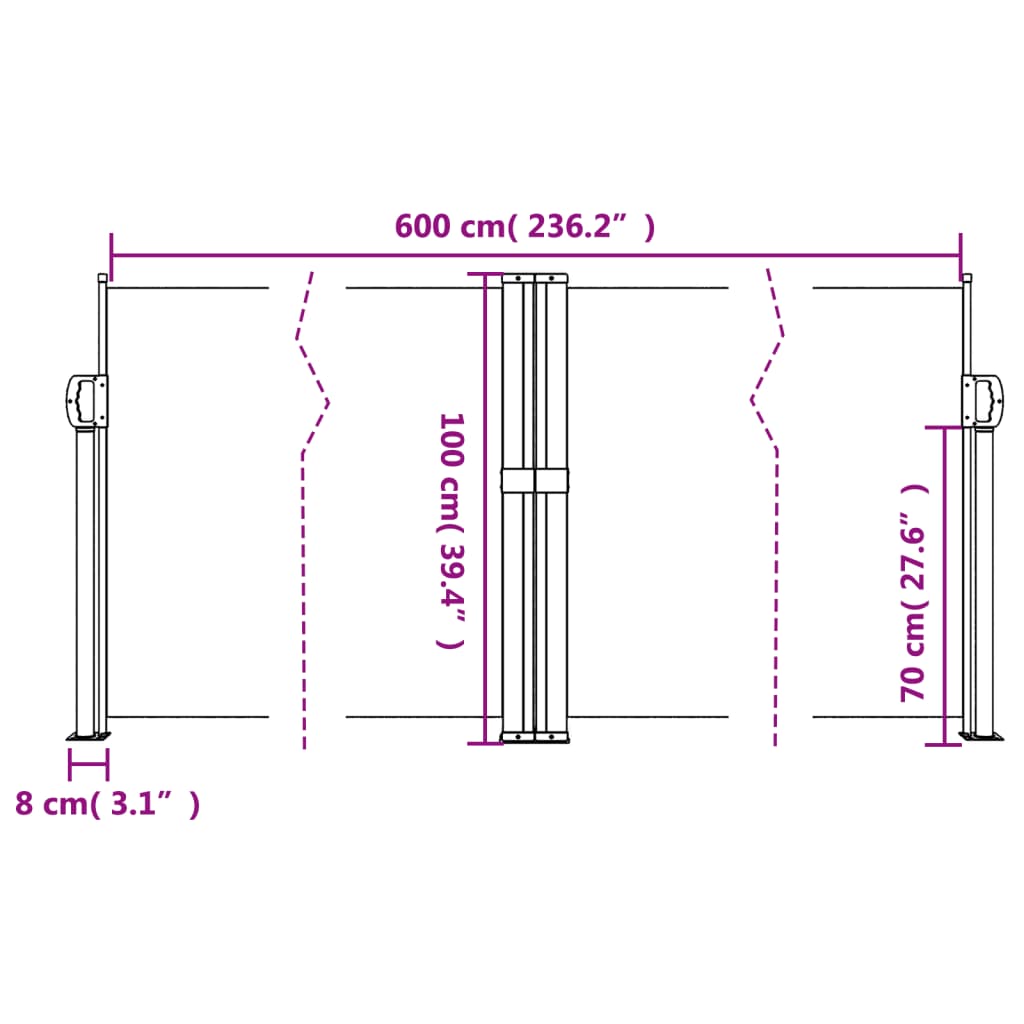 Retractable side awning cream 100x600 cm