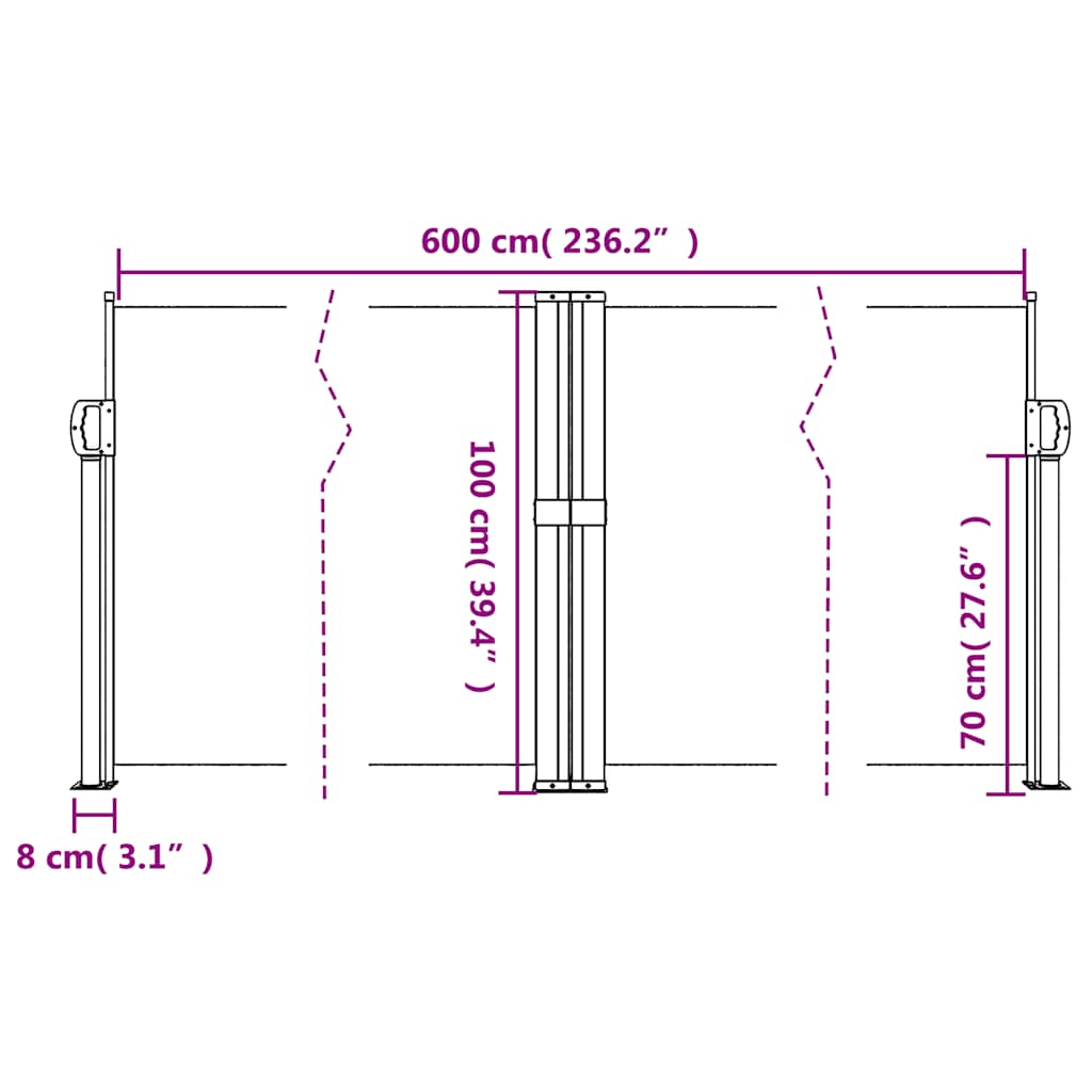 Retractable side awning anthracite 100x600 cm