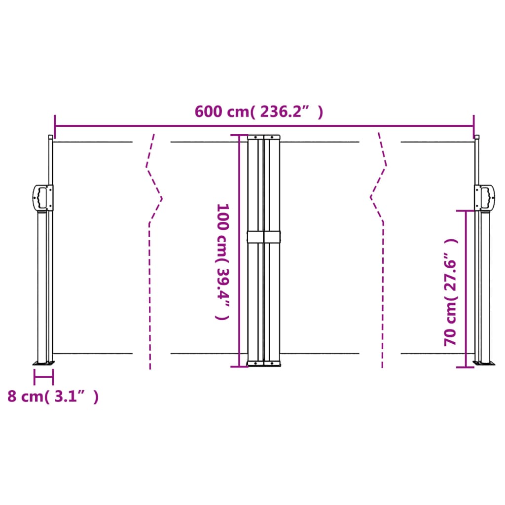 White retractable side awning 100x600 cm