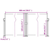 Black retractable side awning 120x600 cm