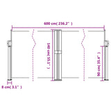 Black retractable side awning 140x600 cm