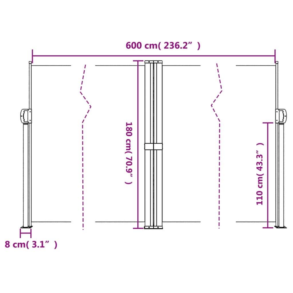 Auvent latéral rétractable crème 180x600 cm