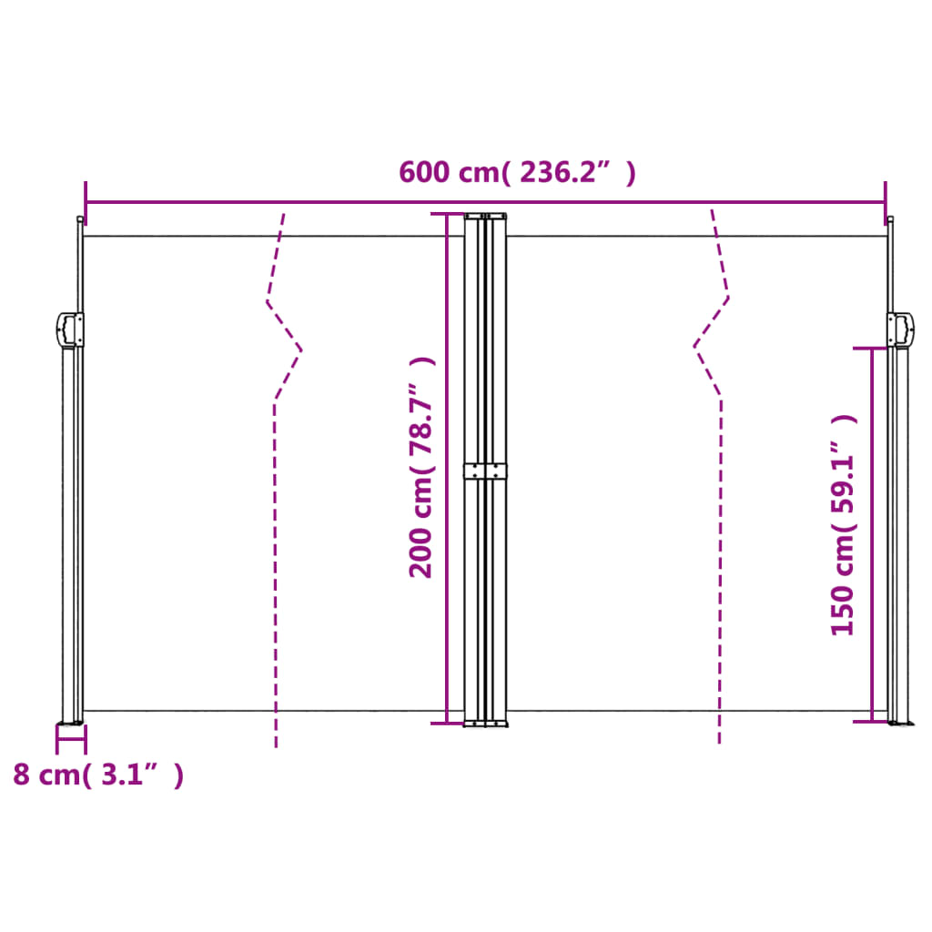 Auvent latéral rétractable crème 200x600 cm