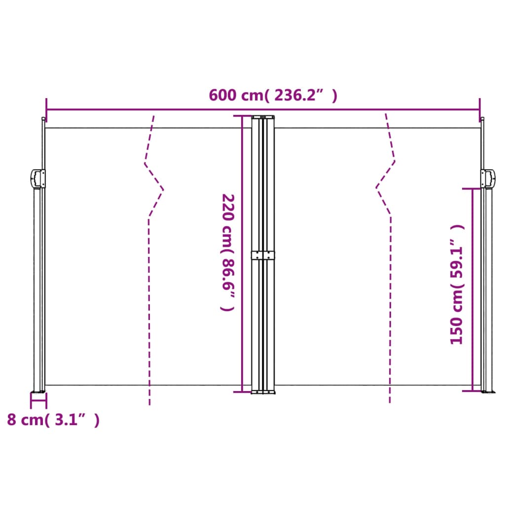 Auvent latéral rétractable crème 220x600 cm