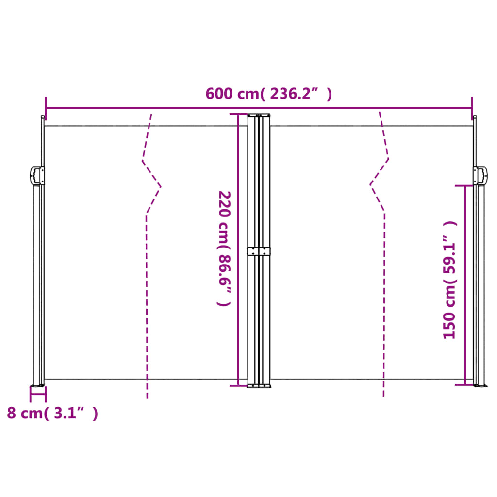 Auvent latéral rétractable beige 220x600 cm