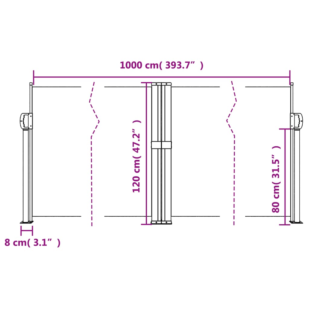 Red retractable side awning 120x1000 cm