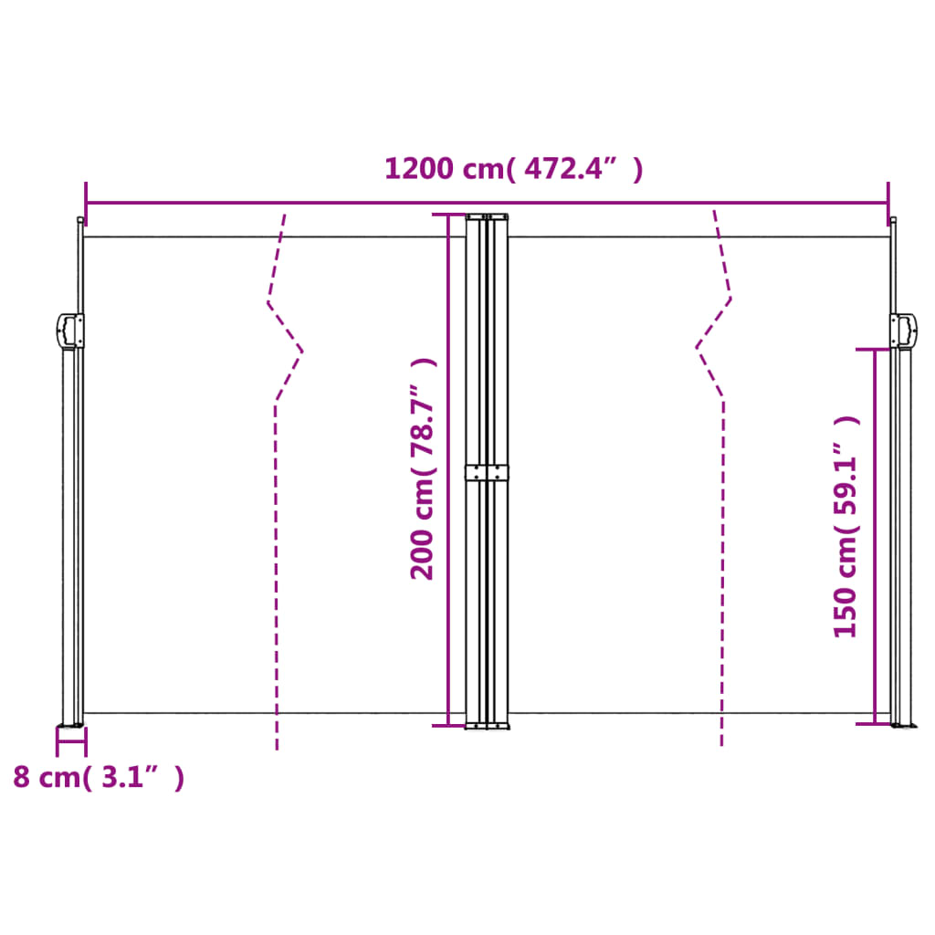 Auvent latéral rétractable beige 200x1200 cm