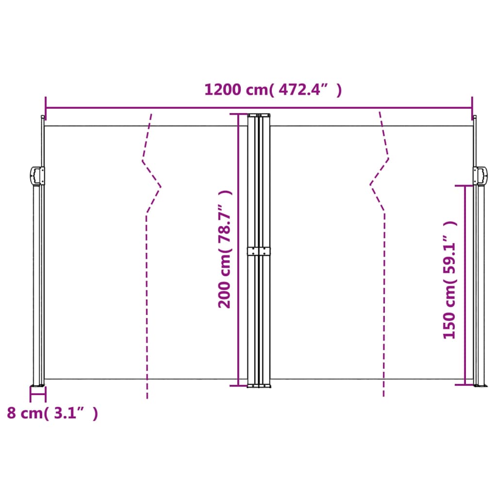 Auvent latéral rétractable terre cuite 200x1200 cm