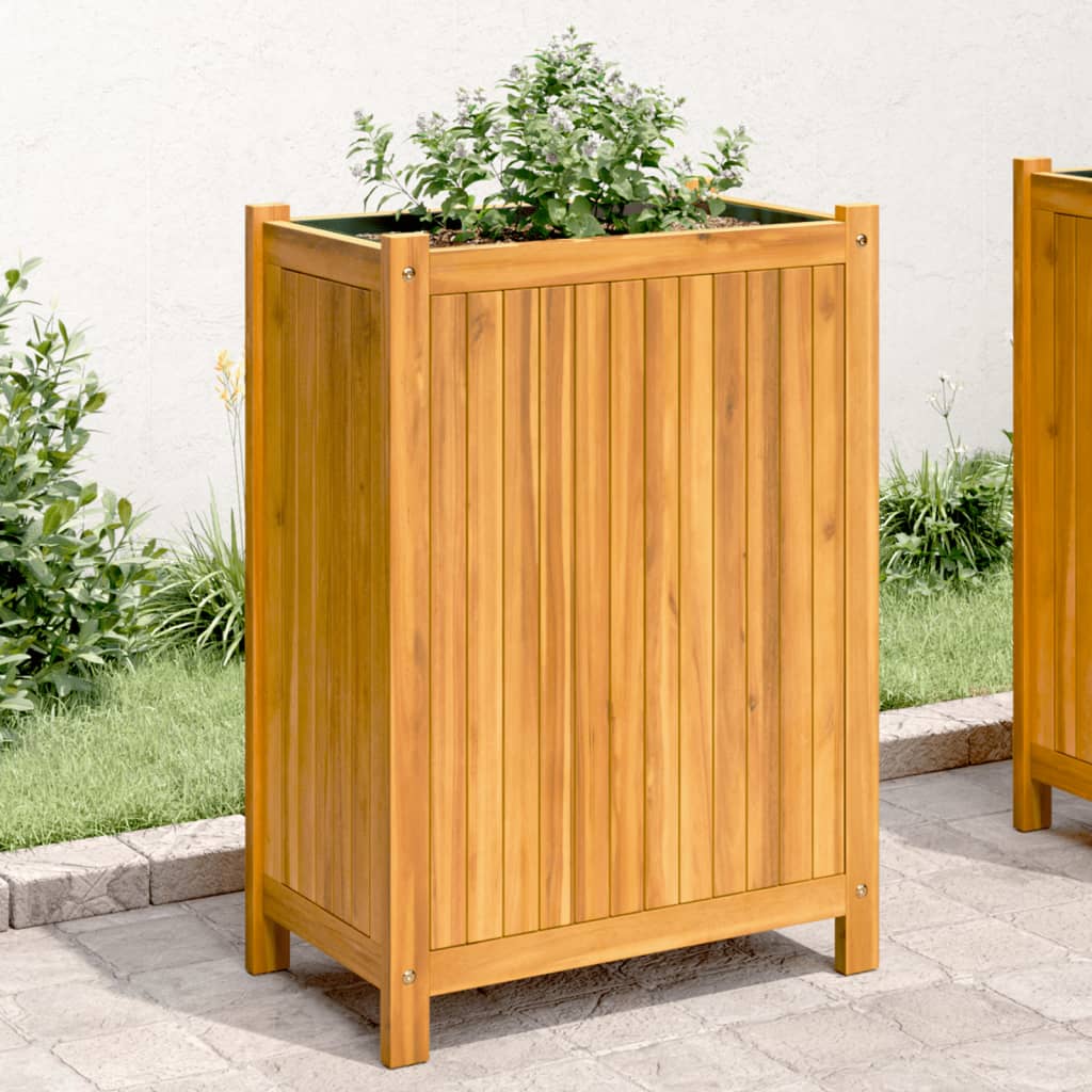 Jardinière avec doublure 54x31x75 cm bois massif d'acacia