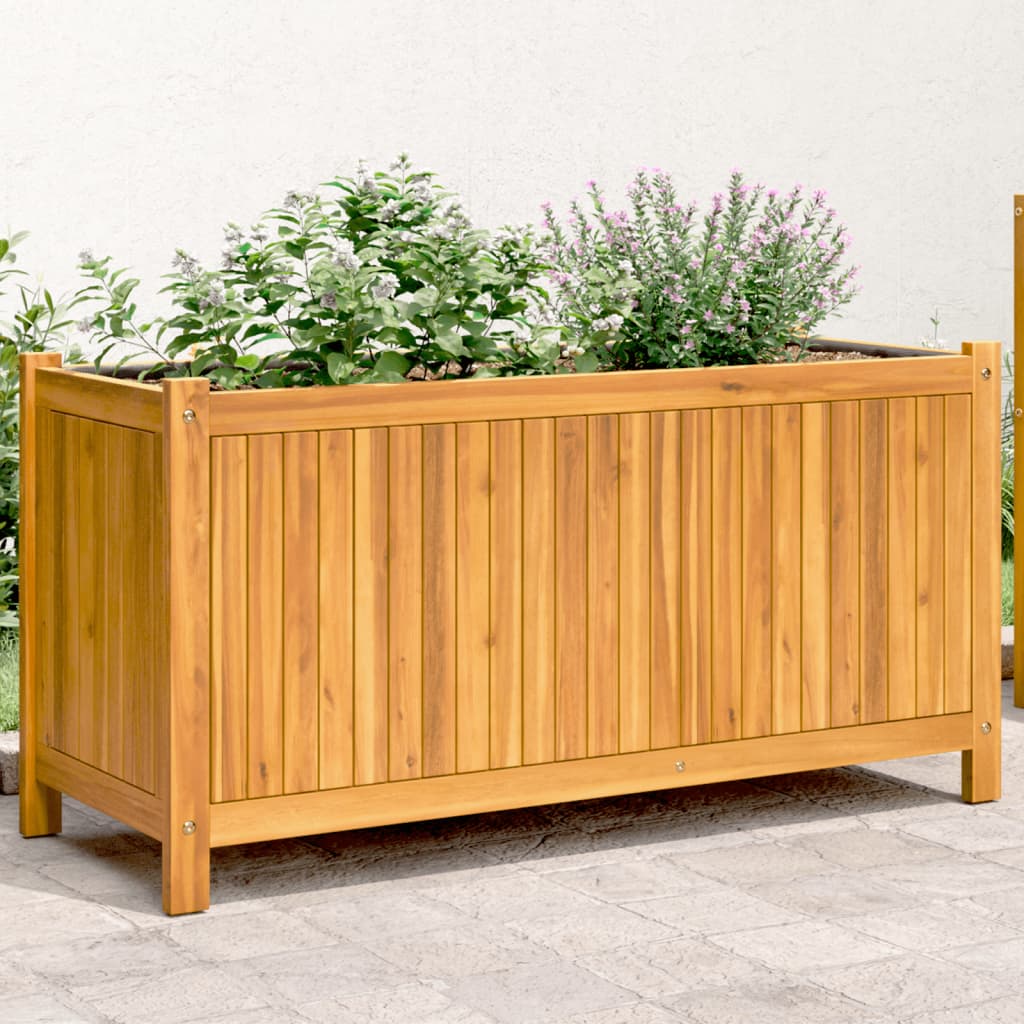 Jardinière avec doublure 99,5x38x50 cm bois massif d'acacia