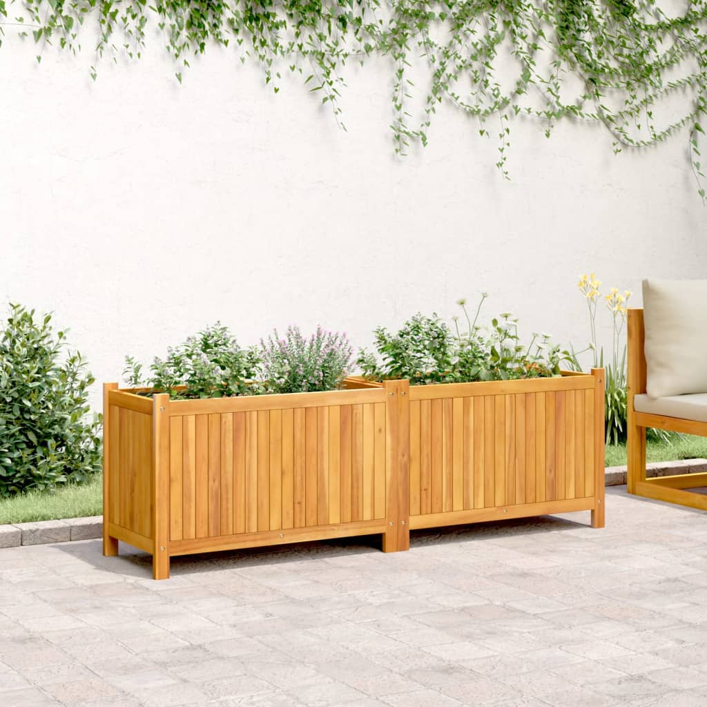 Jardinière avec doublure 153x38,5x50 cm bois massif d'acacia