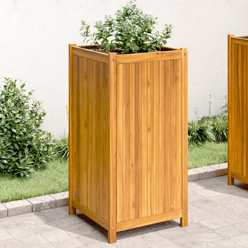 Jardinière avec doublure 50x50x100 cm bois massif d'acacia