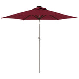 Parasol de jardin avec LED mât en acier bordeaux 225x225x212 cm