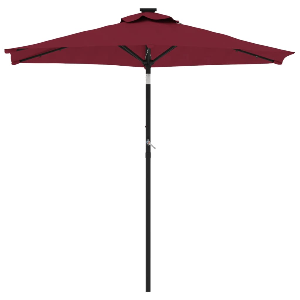 Parasol de jardin avec LED mât en acier bordeaux 225x225x212 cm