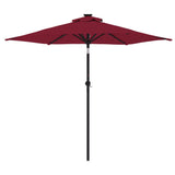 Parasol de jardin avec LED mât en acier bordeaux 225x225x212 cm