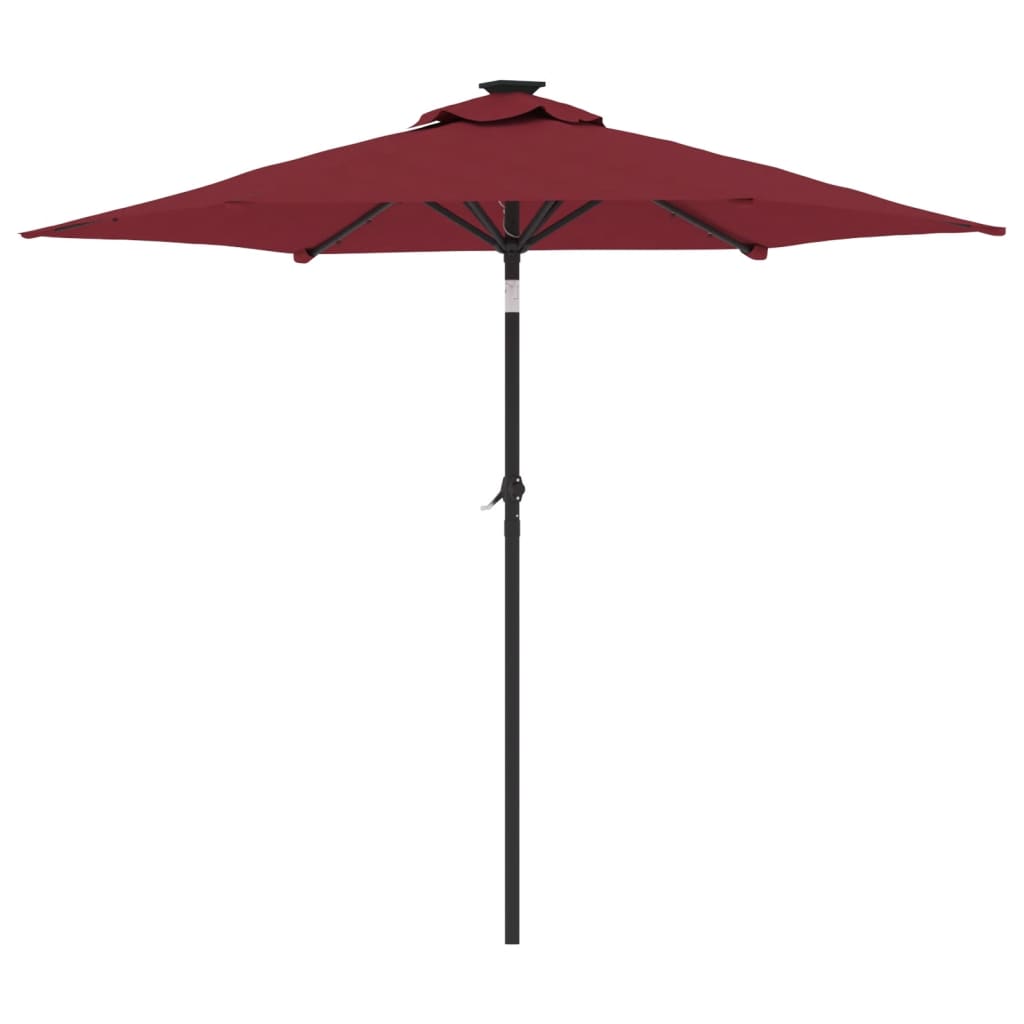 Parasol de jardin avec LED mât en acier bordeaux 225x225x212 cm