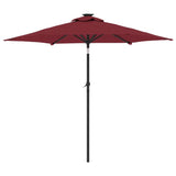 Parasol de jardin avec LED mât en acier bordeaux 225x225x212 cm