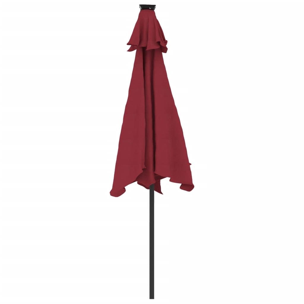 Parasol de jardin avec LED mât en acier bordeaux 225x225x212 cm