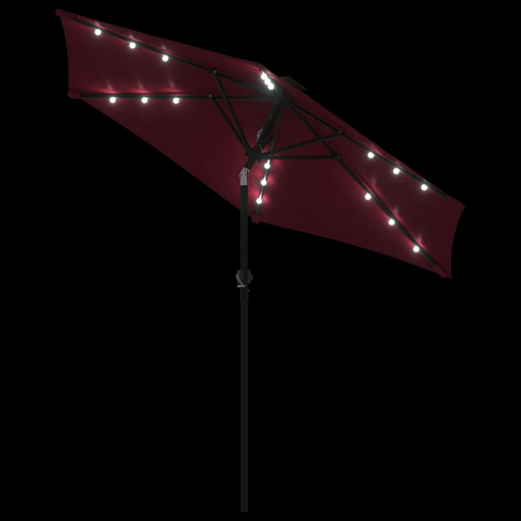 Parasol de jardin avec LED mât en acier bordeaux 225x225x212 cm