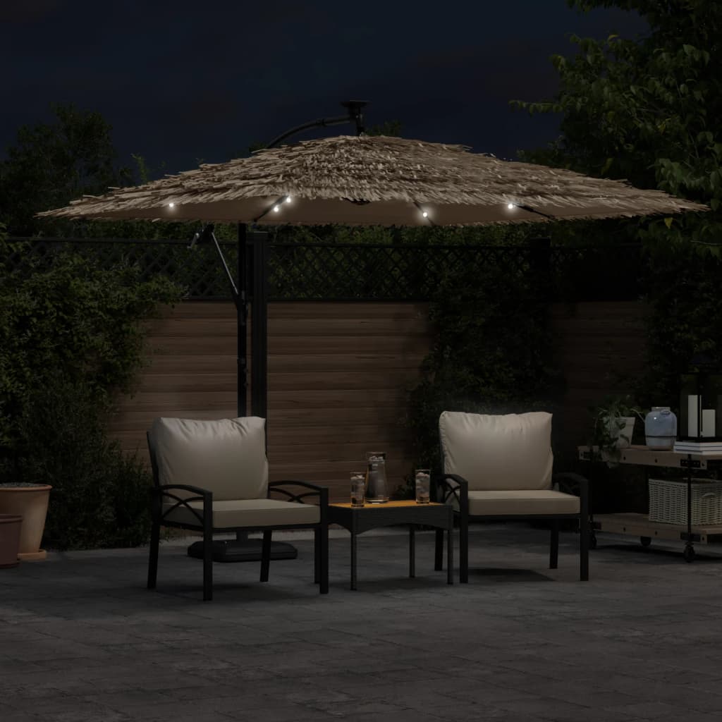 Parasol de jardin avec LED et mât en acier marron 269x269x235cm