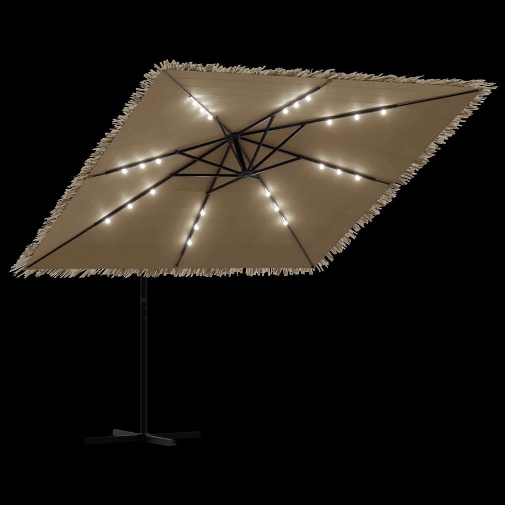 Parasol de jardin avec LED et mât en acier marron 269x269x235cm