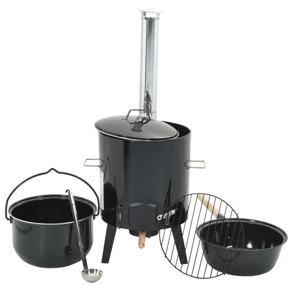 Goulash cannon with chimney and black enamelled steel lid