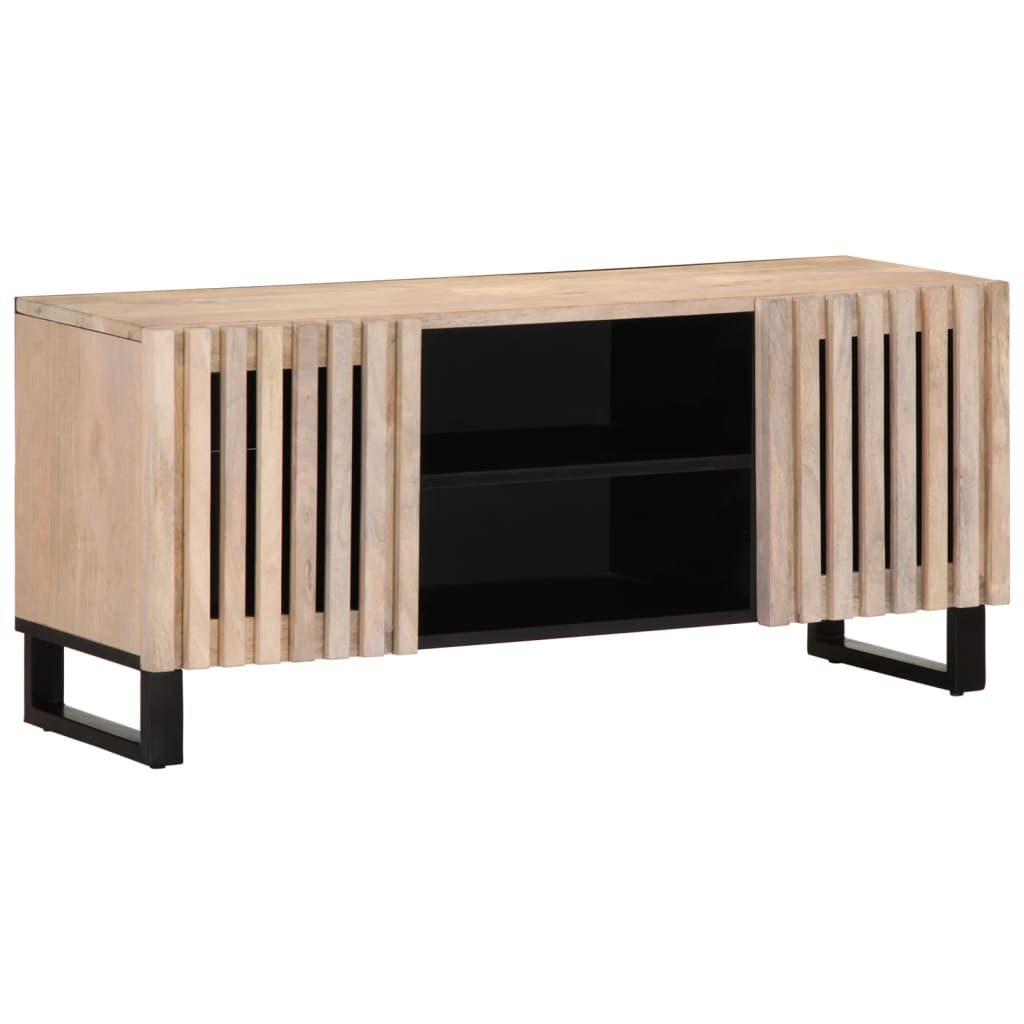 Meuble TV blanc 105x34x46 cm bois massif de manguier