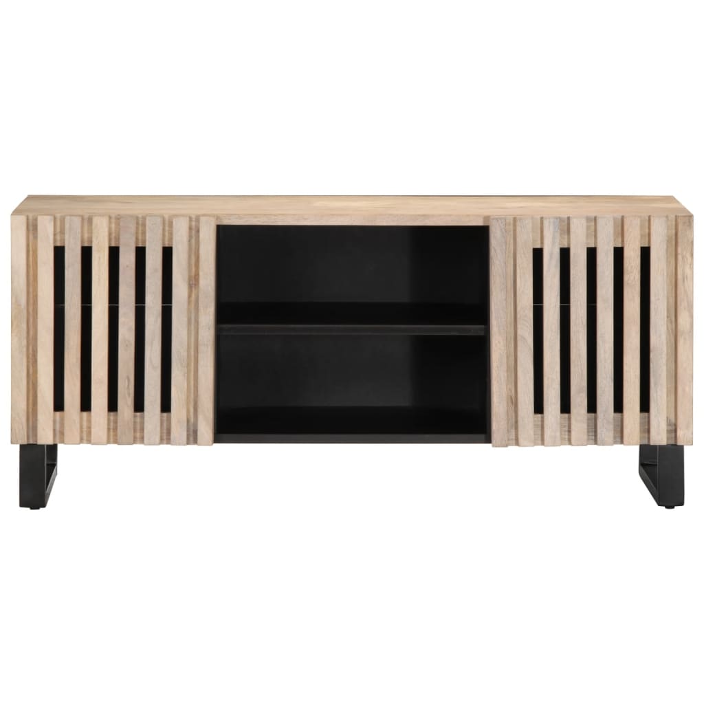 Meuble TV blanc 105x34x46 cm bois massif de manguier