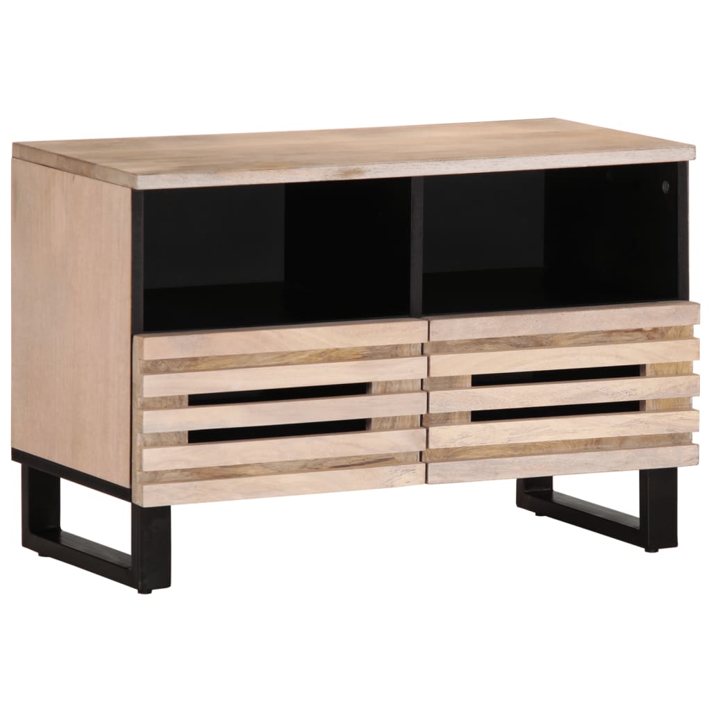 Meuble TV blanc 70x34x46 cm bois massif de manguier