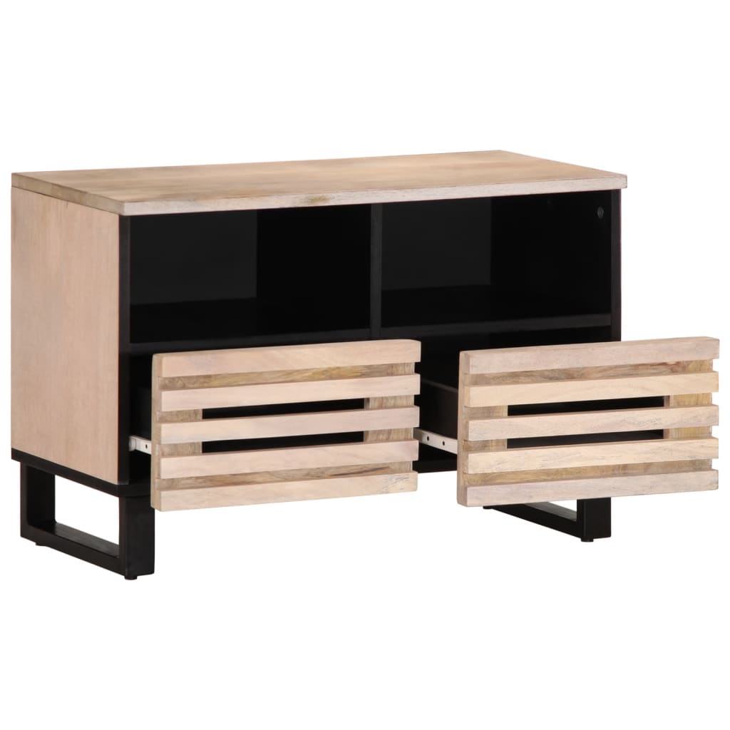 Meuble TV blanc 70x34x46 cm bois massif de manguier