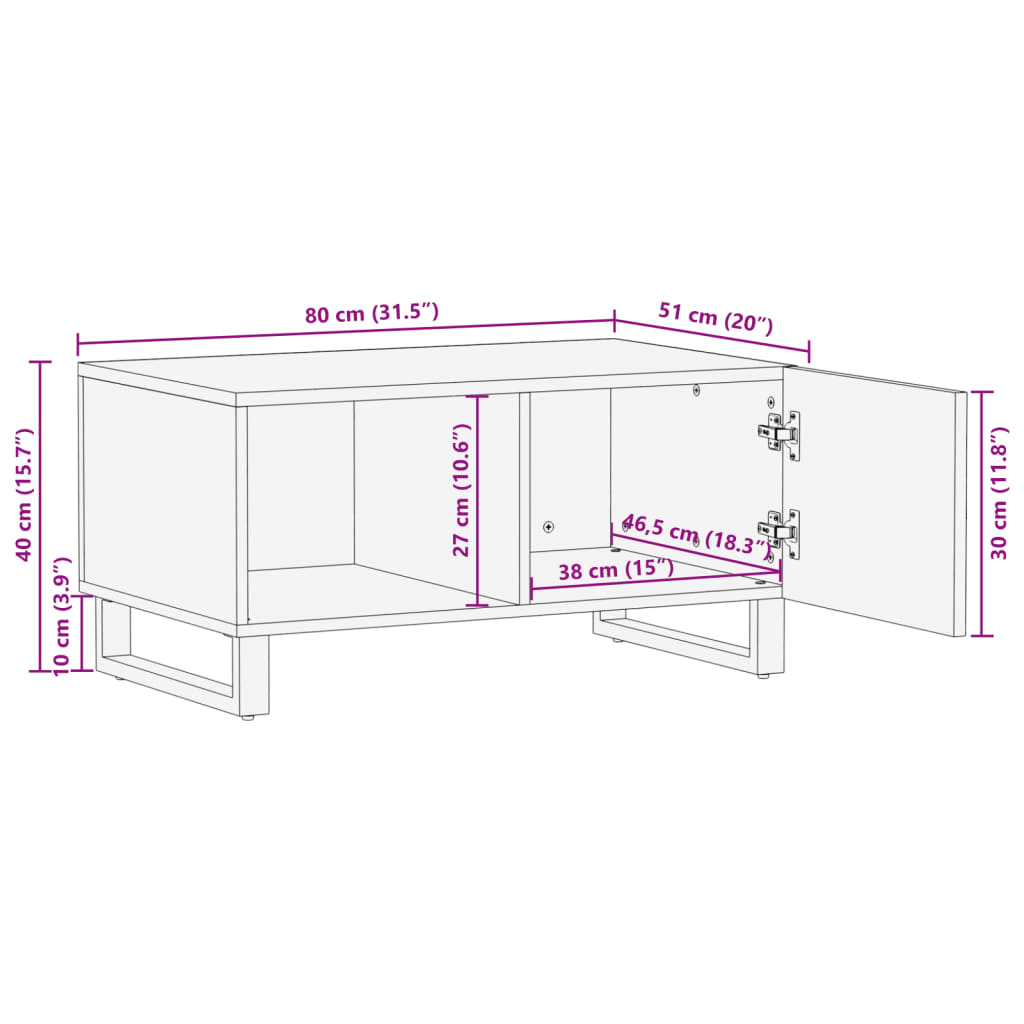 Couchtisch 80x51x40 cm rohes massives Mangoholz