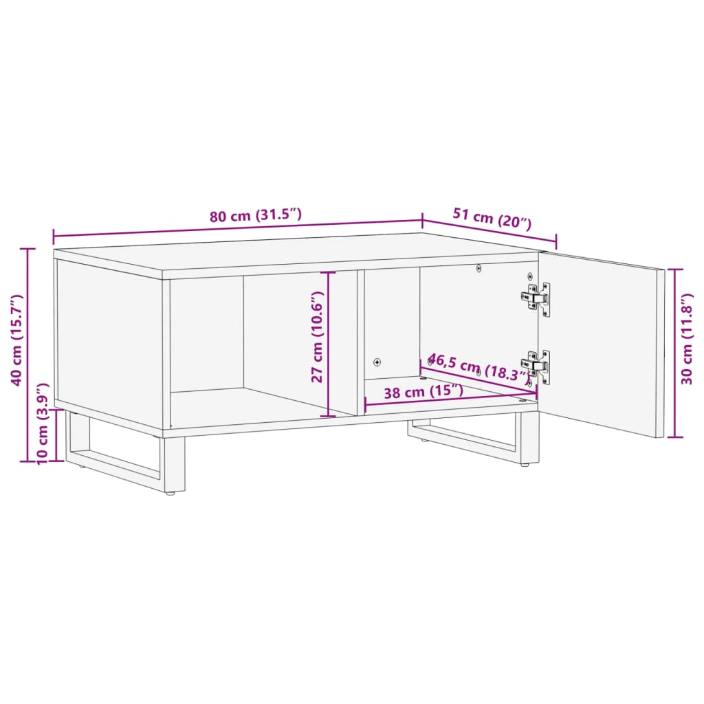 Table basse marron 80x51x40 cm bois de massif manguier