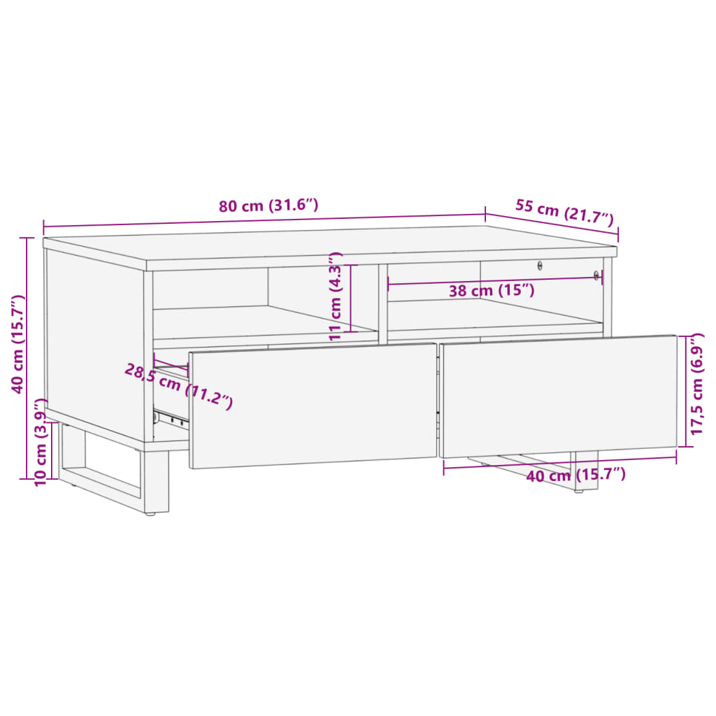 Table basse 80x55x40 cm bois de manguier massif