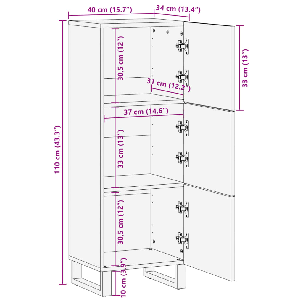 Buffet marron 40x34x110 cm bois massif de manguier