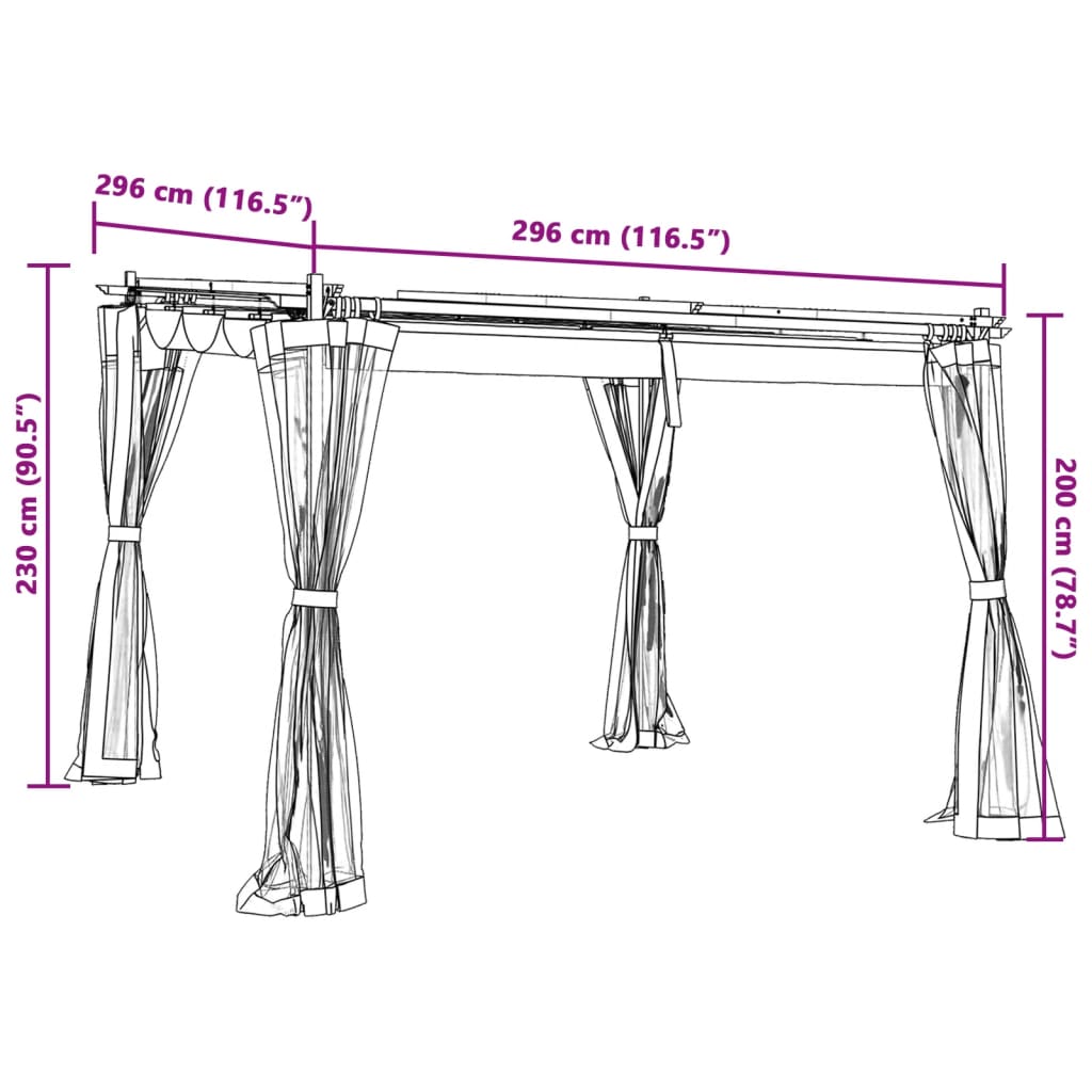 Tonnelle avec parois en filet crème 3x3 m acier